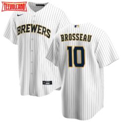 Milwaukee Brewers Mike Brosseau White Navy Alternate Replica Jersey