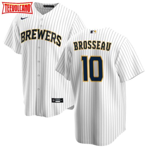 Milwaukee Brewers Mike Brosseau White Navy Alternate Replica Jersey