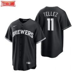 Milwaukee Brewers Rowdy Tellez Black White All Black Fashion Replica Jersey