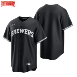 Milwaukee Brewers Team Black White Fashion Replica Jersey