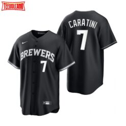 Milwaukee Brewers Victor Caratini Black White All Black Fashion Replica Jersey