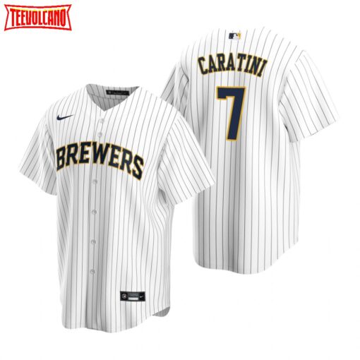 Milwaukee Brewers Victor Caratini White Navy Alternate Replica Jersey