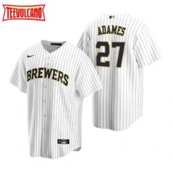 Milwaukee Brewers Willy Adames White Navy Alternate Replica Jersey