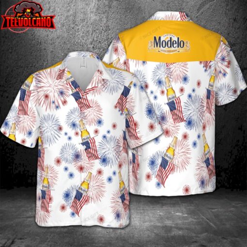 Modelo American Flag Fireworks Hawaiian Shirt