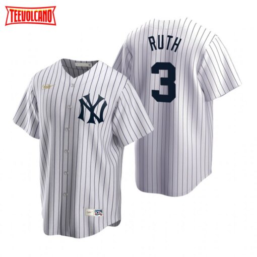New York Yankees Babe Ruth White Cooperstown Home Jersey