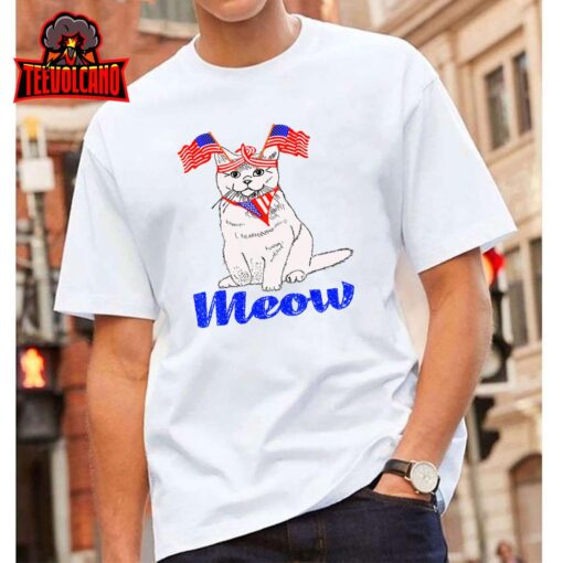 Patriotic Cat Meowica 4th of July Funny Kitten Lover T-Shirt