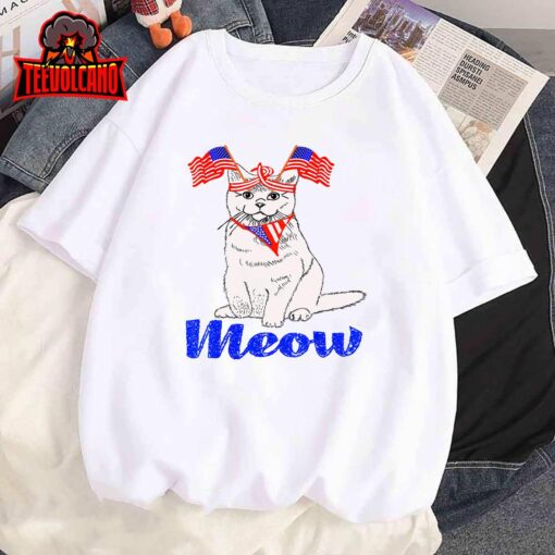 Patriotic Cat Meowica 4th of July Funny Kitten Lover T-Shirt