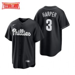 Philadelphia Phillies Bryce Harper Black White Fashion Replica Jersey