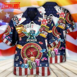 Poker US Flag Independence Day Hawaiian Shirt