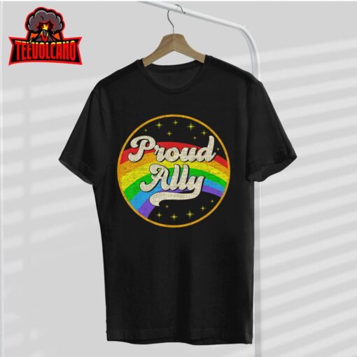 Proud Ally LGBT Pride Ally Rainbow Flag Retro Vintage T-Shirt