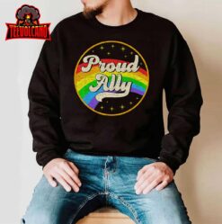 Proud Ally LGBT Pride Ally Rainbow Flag Retro Vintage T-Shirt