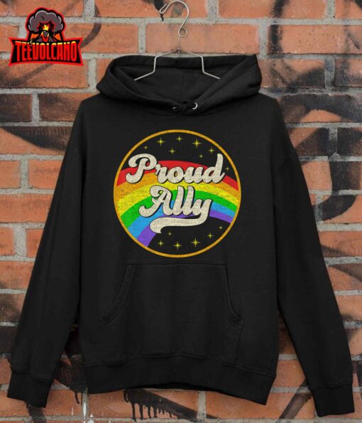 Proud Ally LGBT Pride Ally Rainbow Flag Retro Vintage T-Shirt