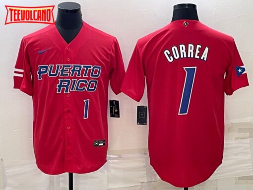 Puerto Rico Carlos Correa Red Blue 2023 World Baseball Classic Jersey