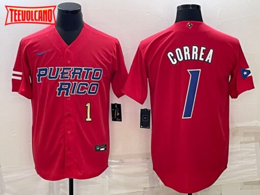 Puerto Rico Carlos Correa Red Gold 2023 World Baseball Classic Jersey