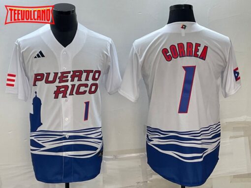 Puerto Rico Carlos Correa White Blue 2023 World Baseball Classic Jersey