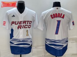 Puerto Rico Carlos Correa White Gold 2023 World Baseball Classic Jersey