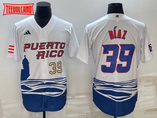 Puerto Rico Edwin Diaz White Gold 2023 World Baseball Classic Jersey