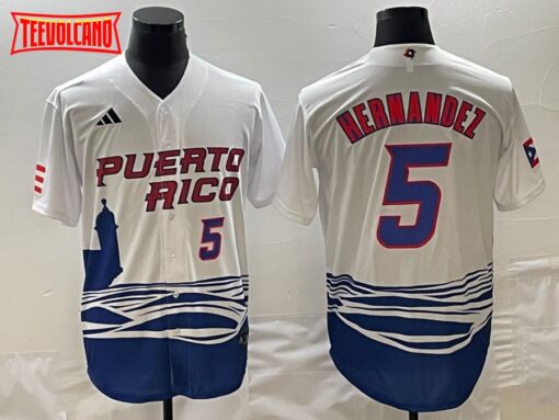 Puerto Rico Enrique Hernandez White Navy 2023 World Baseball Classic Jersey