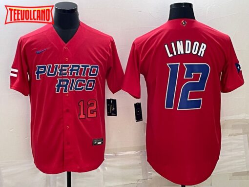 Puerto Rico Francisco Lindor Red Red 2023 World Baseball Classic Jersey