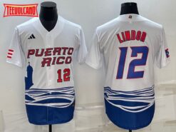 Puerto Rico Francisco Lindor White Red Replica 2023 World Baseball Classic Jersey