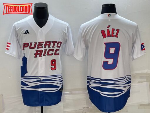 Puerto Rico Javier Baez White Red 2023 World Baseball Classic Jersey