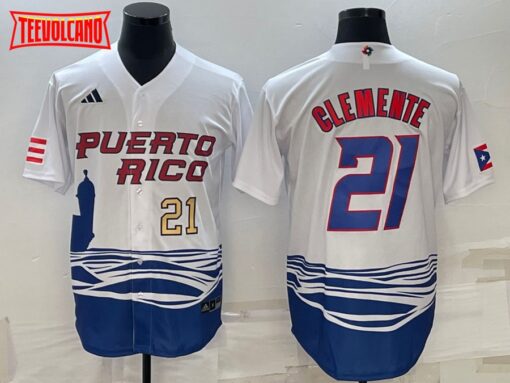 Puerto Rico Roberto Clemente White Gold 2023 World Baseball Classic Jersey