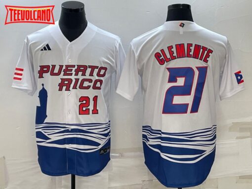 Puerto Rico Roberto Clemente White Red 2023 World Baseball Classic Jersey