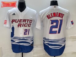 Puerto Rico Roberto Clemente White Royal 2023 World Baseball Classic Jersey