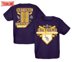 Purple LSU Tigers 2023 NCAA Men’s Baseball College World Series Champions Schedule T-Shirt