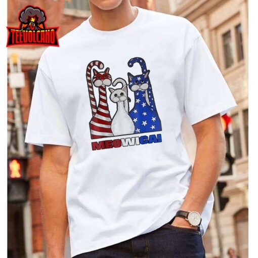 Red White Blue Cat USA Flag 4th Of July Patriotic Cat Lover T-Shirt