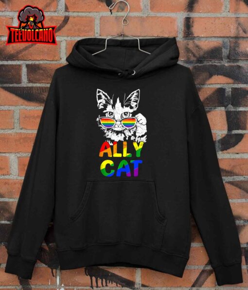 Retro Ally Cat Rainbow Sunglasses LGBT Lesbian Gay Pride Sweashirt