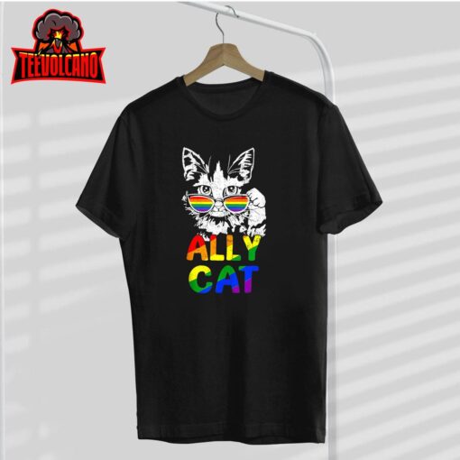 Retro Ally Cat Rainbow Sunglasses LGBT Lesbian Gay Pride Sweashirt