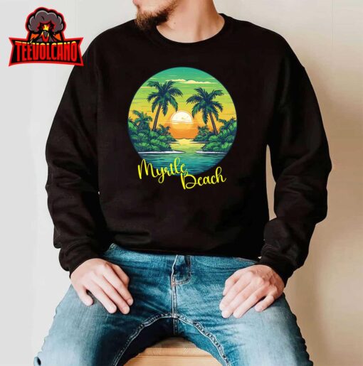 Retro Sunset South Carolina Myrtle Beach Palm Trees Unisex T-Shirt