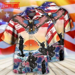 Samurai Eagle US Flag Independence Day Hawaiian Shirt