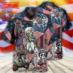 Scooter Skeleton USA Flag Independence Day Hawaiian Shirt