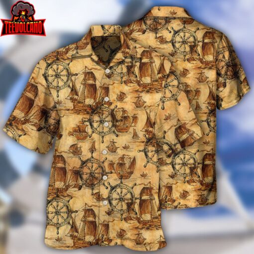 Ship Wheel Sea Vintage Style Hawaiian Shirt