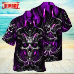 Skull Dark Purple Fire Lighting Hawaiian Shirt