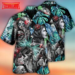 Skull Tropical White Smoke Red Flower Hawaiian Shirt