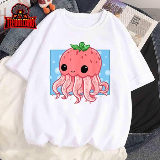 Strawberry Jellyfish Cute Kawaii UwU Ocean Pink Aesthetic T-Shirt