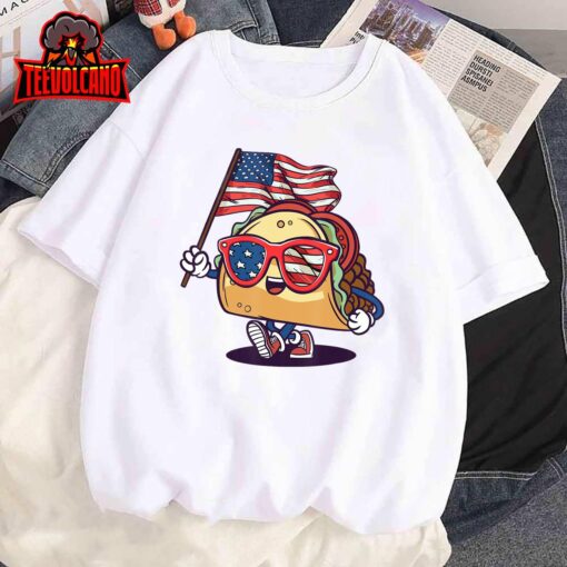 Taco Sunglasses American Flag USA Funny 4th Of July Gifts T-Shirt