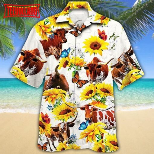 Texas Longhorn Sun Flower Aloha Hawaiian Shirt