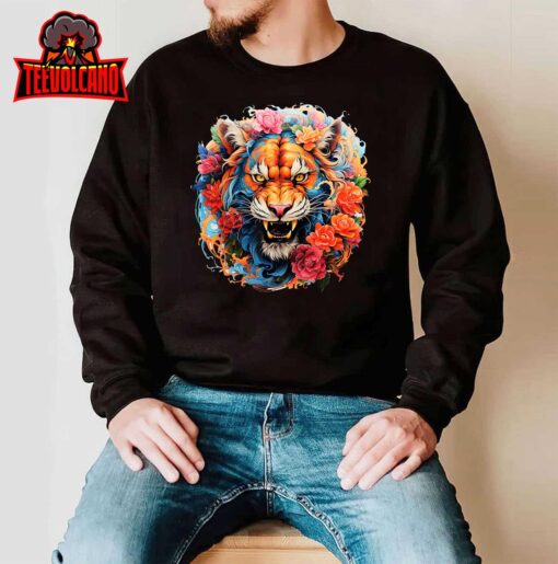 Tiger and Flowers Tattoo Art Lovers T-Shirt