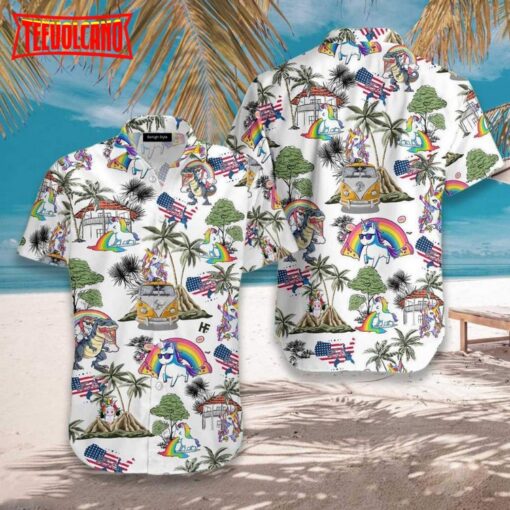 Unicorn American Flag Hawaiian Shirt