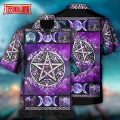 Wicca Witch Vibes Purple Pentagra Hawaiian Shirt