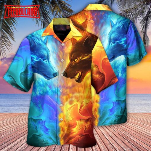 Wolf Couple And Fire Art Hawaiian Shirt