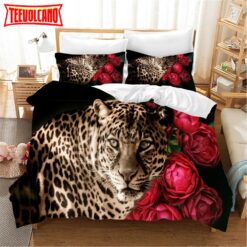 3D Leopard And Rose Bed Sheets Duvet Cover