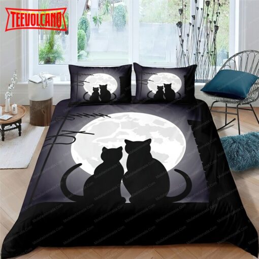 3D Moonlight Cat Black Bedding Sets