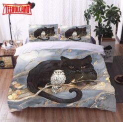 3D Owl And Black Cat Bed Sheets Duvet Cover Bedding Sets