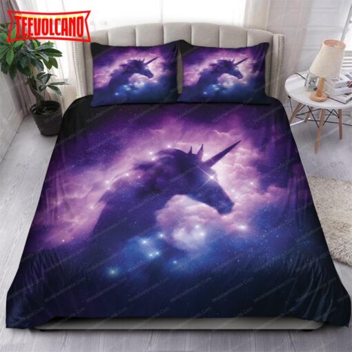 A Unicorn Silhouette In A Galaxy Nebula Cloud Raster Bedding Sets