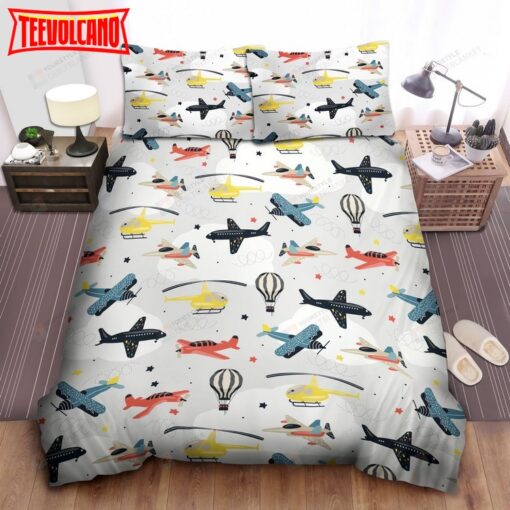 Airplanes With Hot Air Balloons Bed Sheets Duvet Cover